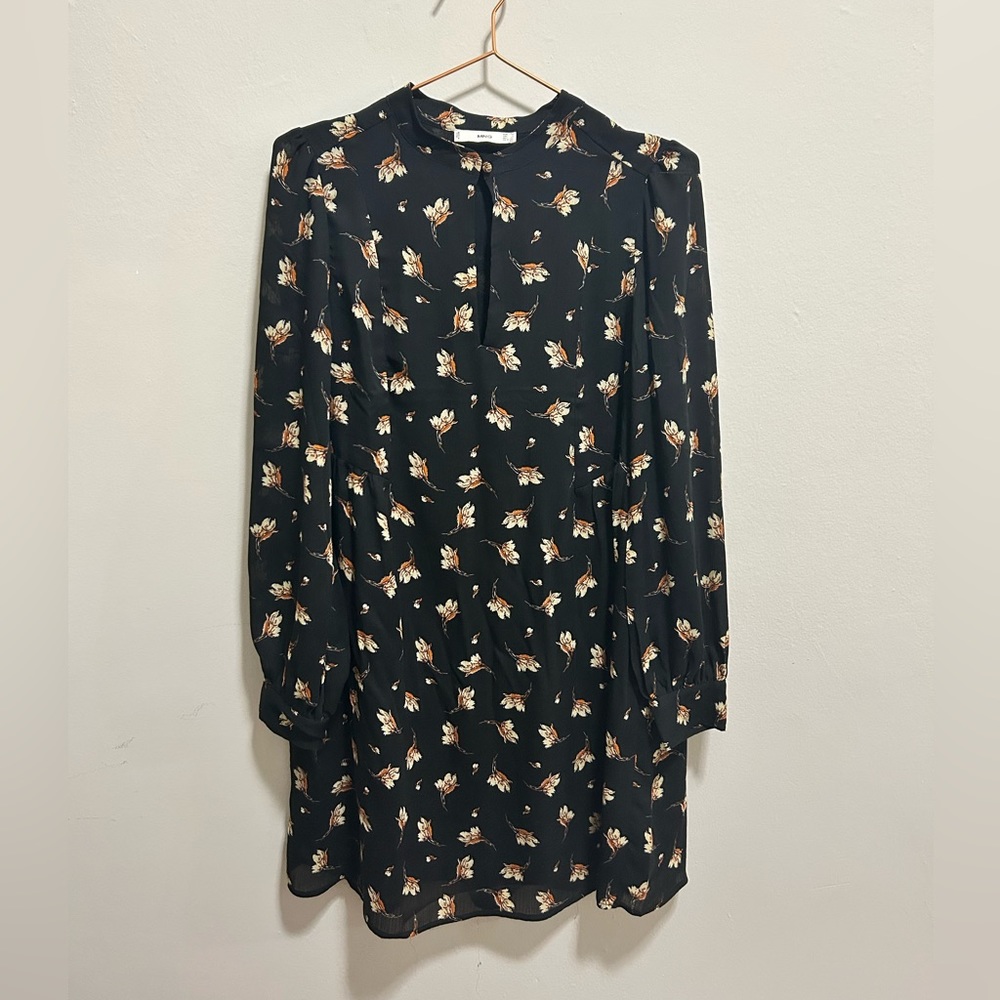 MANGO Black high neck keyhole long sleeve dress